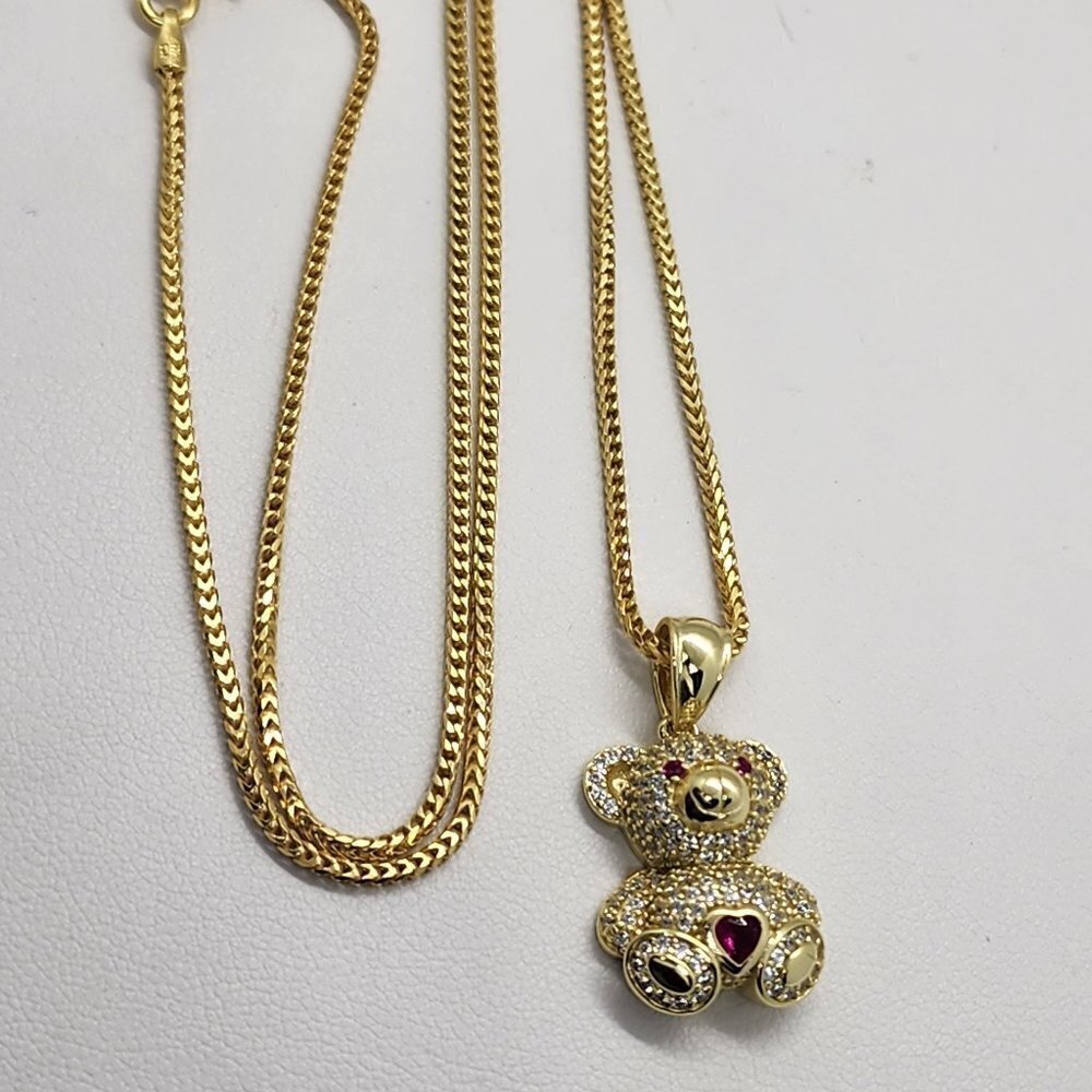 Last One Brand New Sterling Silver 925 Pink Heart Teddy Bear Necklace